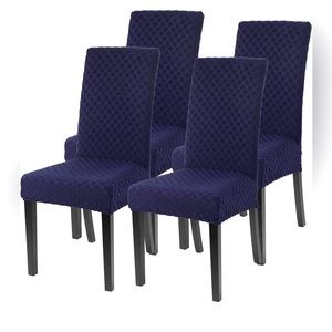 SearchI Navy Checkered Dining Room Chair Covers Set of 4 Brand New